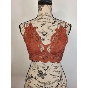 Free People One Adella Bralette XS/S Long Line Lace Chocolate Brown Coquette